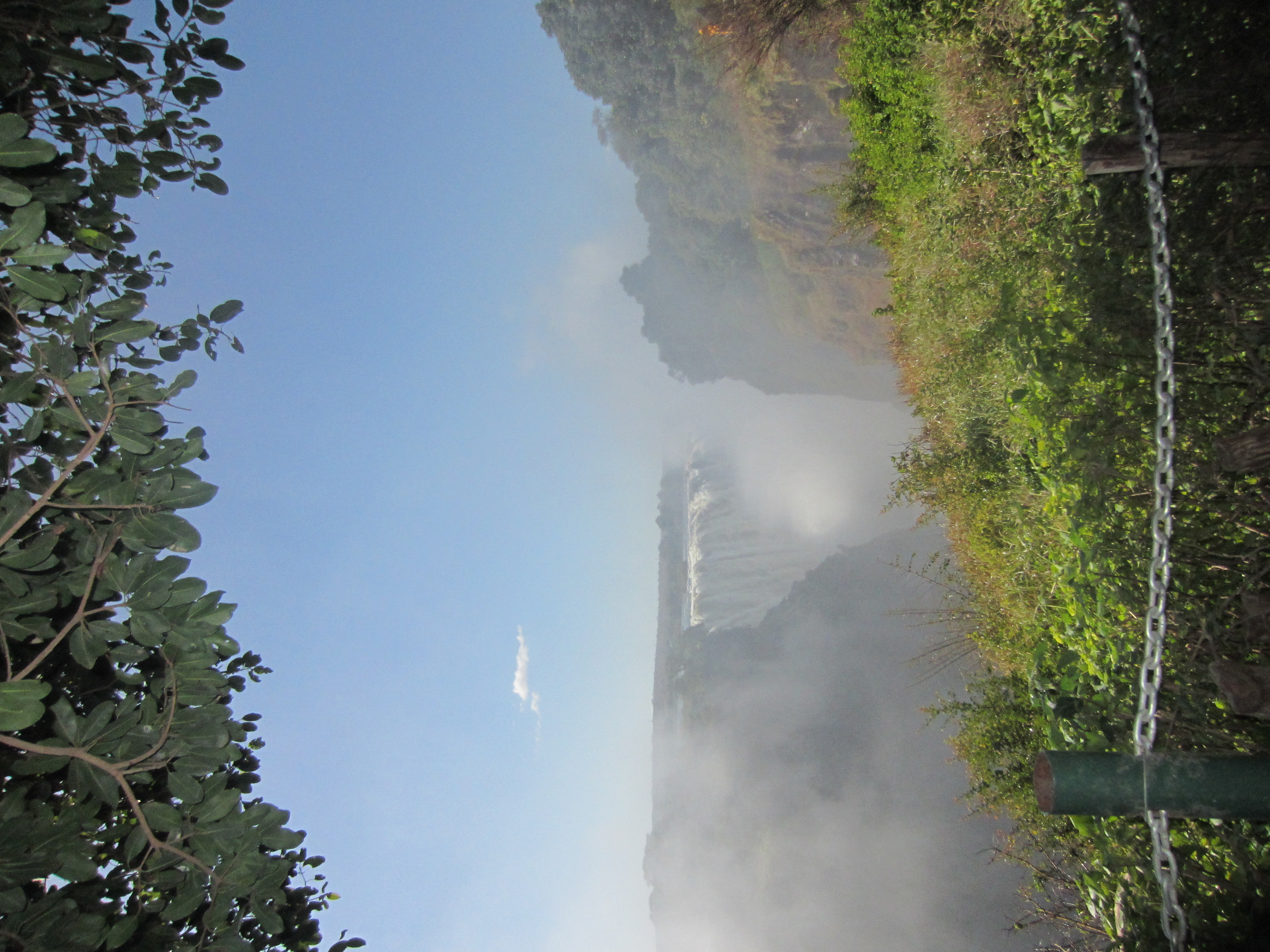 Victoria Falls seen through mist and trees
